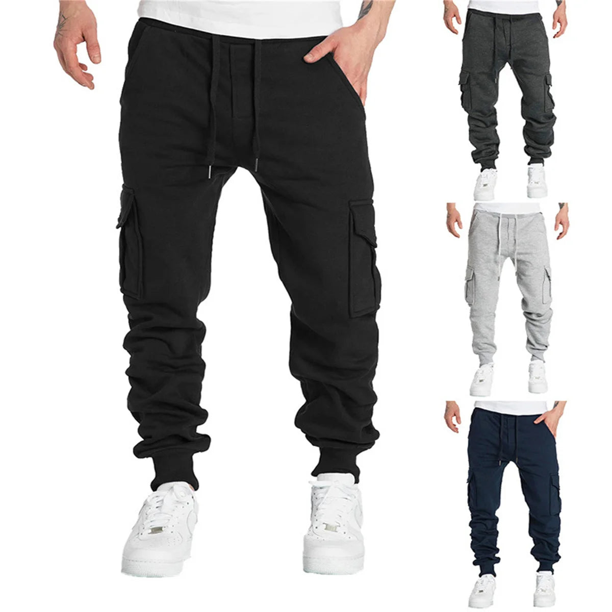 Men's cargo pants made of synthetic wool.