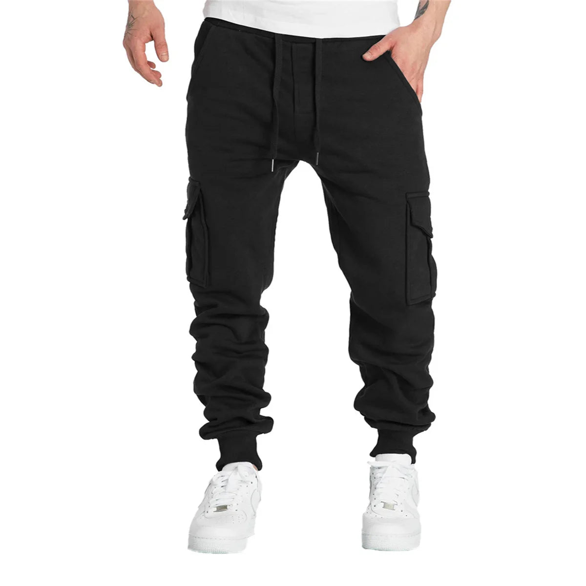 Men's cargo pants made of synthetic wool.
